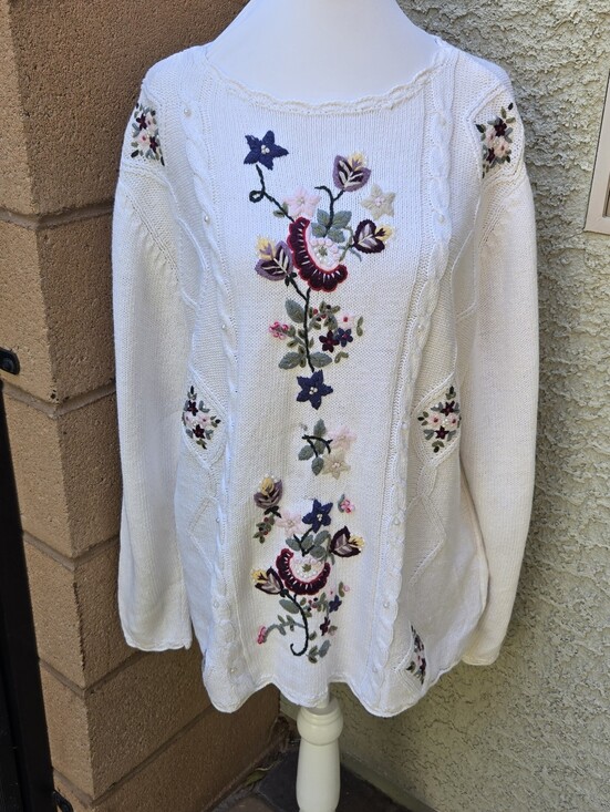 Blair Sweaters - Blair Vintage Cream Floral Embroidered Women’s Sweater